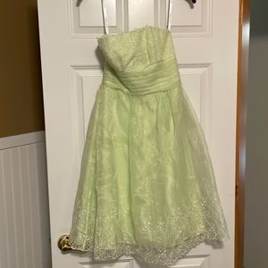 Strapless green bridesmaid dress